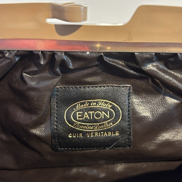 Vintage taupe leather and lucite clutch purse - Picture 6 of 12